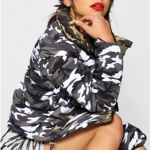 Cropped Camo Puffer Jacket